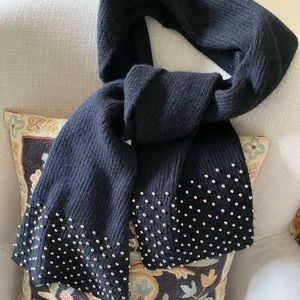 Morgan Taylor Black Lambswool 60” Scarf Embellished with Studs